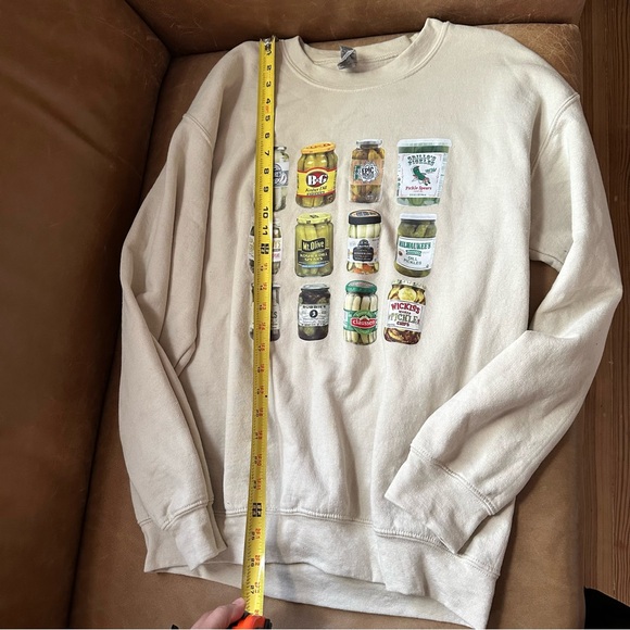 Fun pickle jar sweatshirt pickles quirky kitsch cream green vintage style - Picture 7 of 9